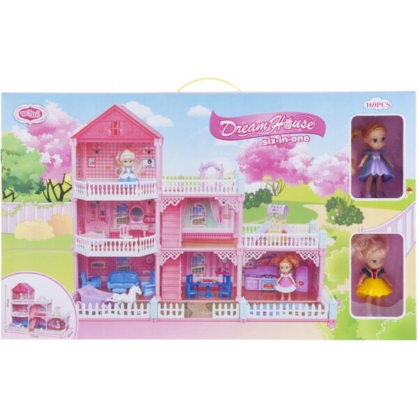 Mega kreatives 6-in-1-Puppenhaus mit Möbeln und Figuren, 73 x 57 x 34 cm
