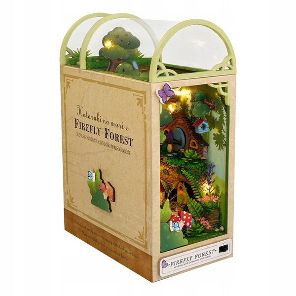 3D-Miniatur-Glühwürmchen-Wald-Puzzle mit LED-Lichtern und Buchständern aus Holz