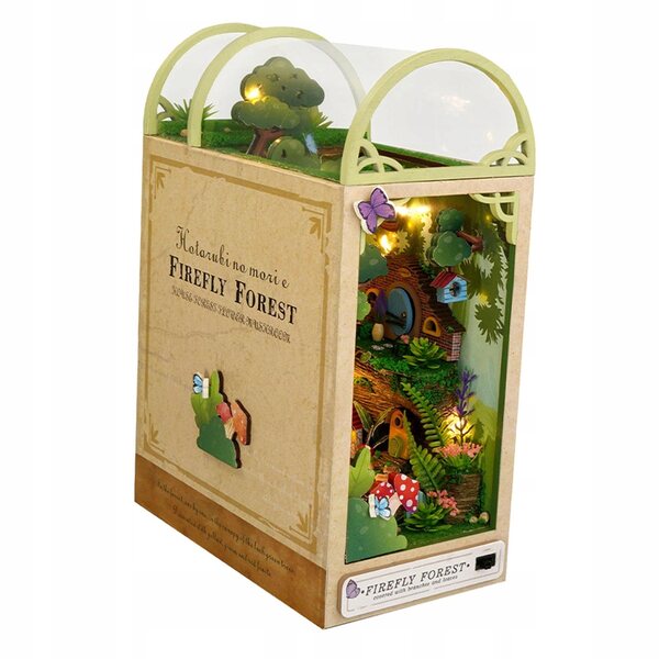 3D-Miniatur-Glühwürmchen-Wald-Puzzle mit LED-Lichtern und Buchständern aus Holz