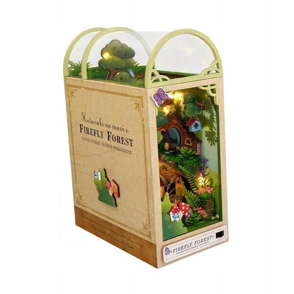 3D-Miniatur-Glühwürmchen-Wald-Puzzle mit LED-Lichtern und Buchständern aus Holz