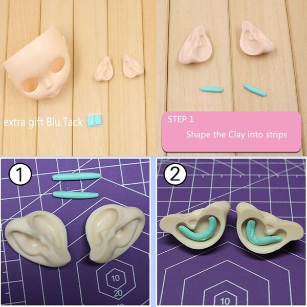 Set 2 Orecchie in Resina per Bambole Blythe 12 Pollici con Pasta Riutilizzabile