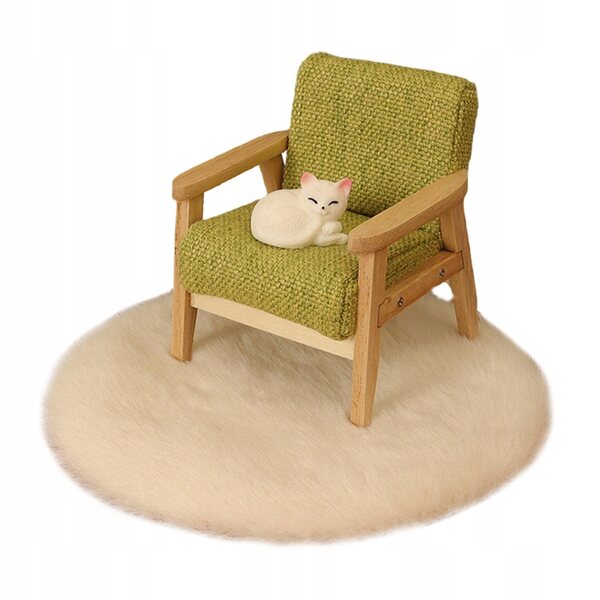 Mini Sofa con Gatto e Tappeto per Casa delle Bambole Scala 1:12 in Legno e Resina