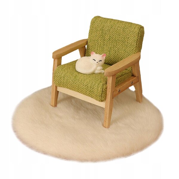 Mini Sofa con Gatto e Tappeto per Casa delle Bambole Scala 1:12 in Legno e Resina