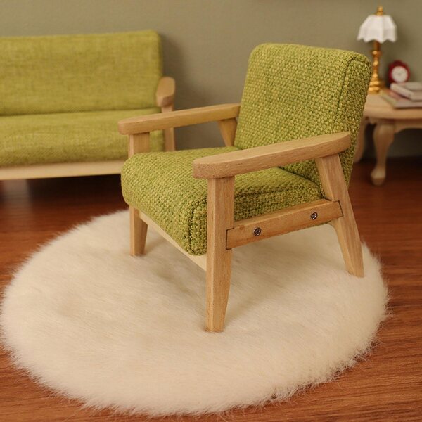 Mini Sofa con Gatto e Tappeto per Casa delle Bambole Scala 1:12 in Legno e Resina