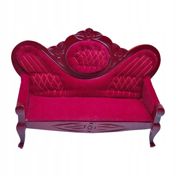 Mini sofa in legno e velluto per casa delle bambole 1:12, design elegante e vintage