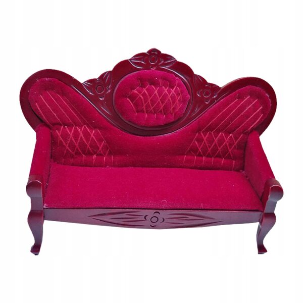 Mini sofa in legno e velluto per casa delle bambole 1:12, design elegante e vintage