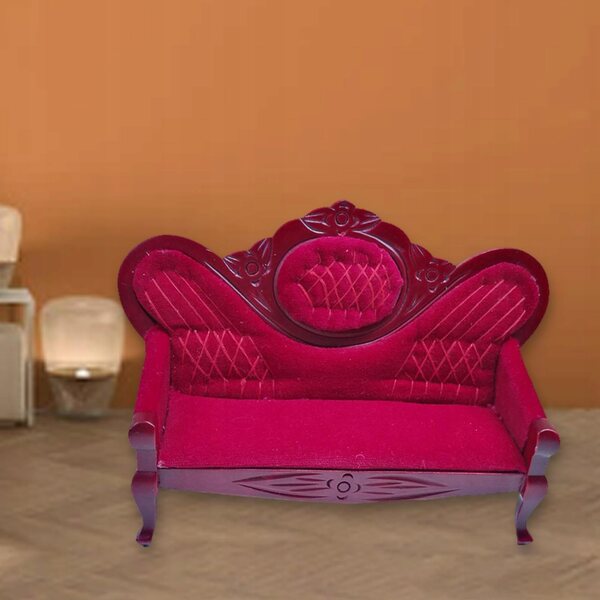 Mini sofa in legno e velluto per casa delle bambole 1:12, design elegante e vintage