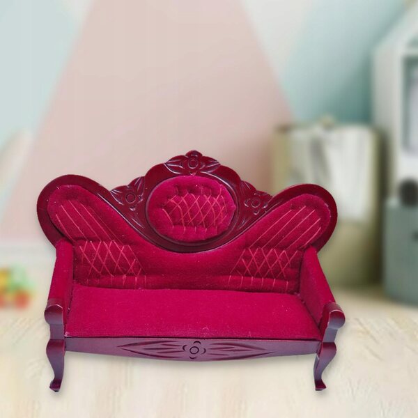 Mini sofa in legno e velluto per casa delle bambole 1:12, design elegante e vintage