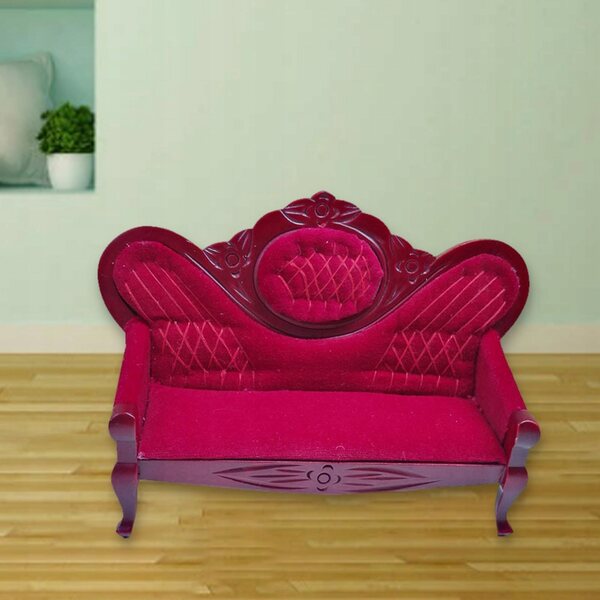 Mini sofa in legno e velluto per casa delle bambole 1:12, design elegante e vintage