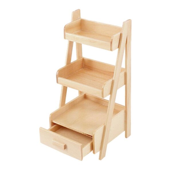 Holzständer für 1/12 Miniaturen mit 3 Regalen für Puppenhaus