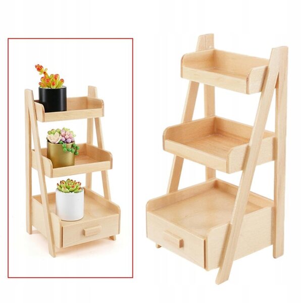 Holzständer für 1/12 Miniaturen mit 3 Regalen für Puppenhaus