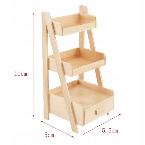 Holzständer für 1/12 Miniaturen mit 3 Regalen für Puppenhaus