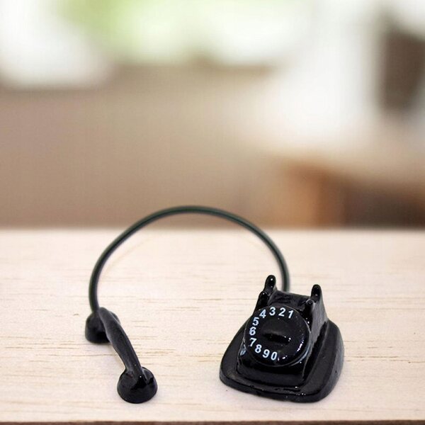 1:12 Puppenhaus-Miniatur-Retro-Telefon, schwarzes dekoratives Accessoire