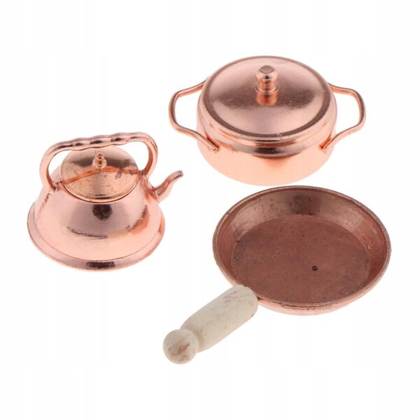 1:12 Bronze Patelnia und Wasserkocher Miniatur-Set für Puppenhaus