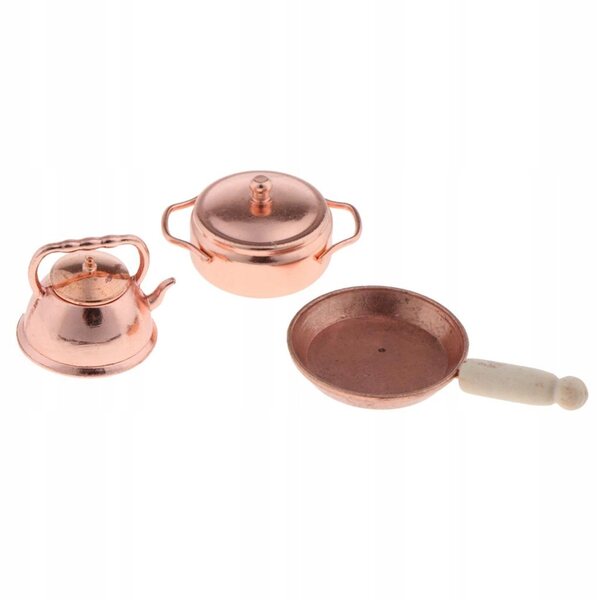 1:12 Bronze Patelnia und Wasserkocher Miniatur-Set für Puppenhaus