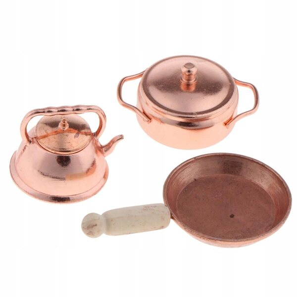 1:12 Bronze Patelnia und Wasserkocher Miniatur-Set für Puppenhaus