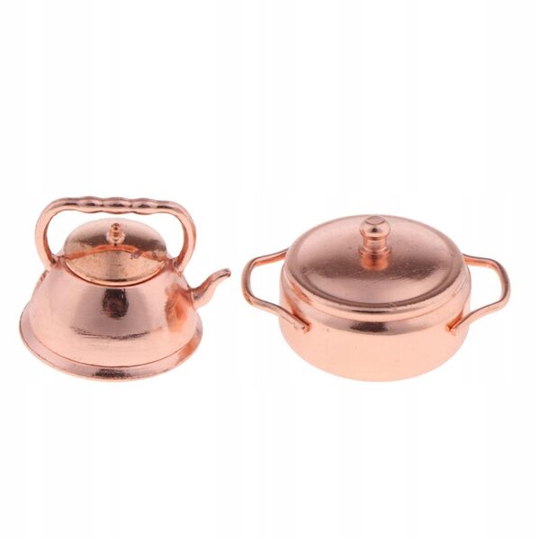 1:12 Bronze Patelnia und Wasserkocher Miniatur-Set für Puppenhaus