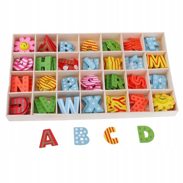 Set 112 lettere in legno colorate con vassoio, gioco educativo e creativo