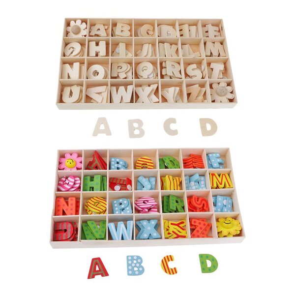 Set 112 lettere in legno colorate con vassoio, gioco educativo e creativo