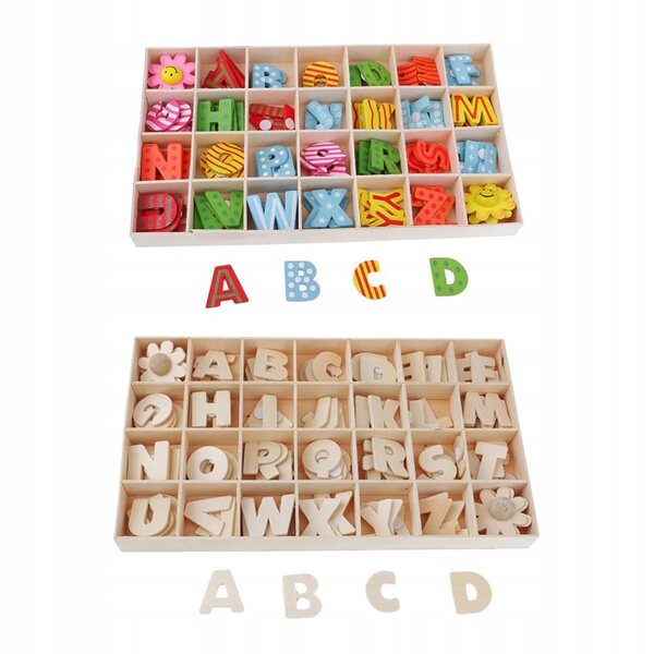 Set 112 lettere in legno colorate con vassoio, gioco educativo e creativo