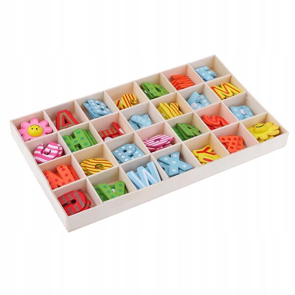 Set 112 lettere in legno colorate con vassoio, gioco educativo e creativo