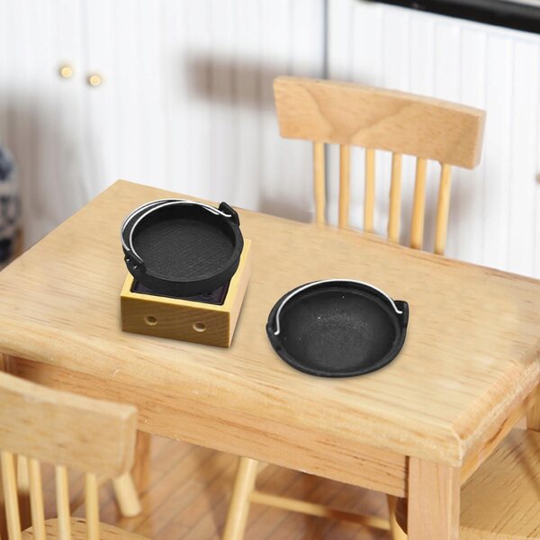 Set 3 Miniature Pentole per Casa delle Bambole Scala 1:12 in Legno e Metallo