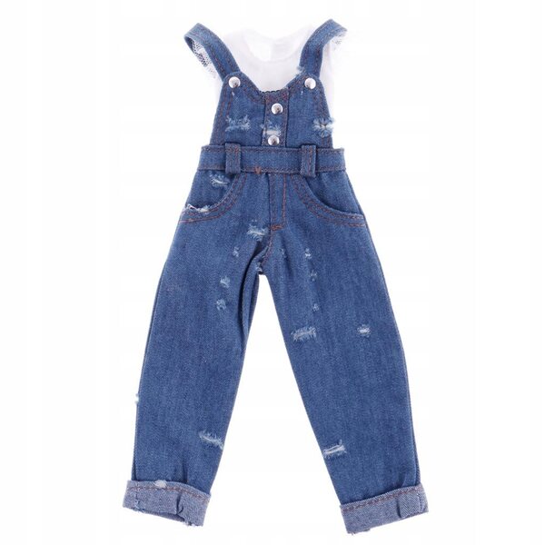Jeans strappati con bretelle e top in cotone per bambole 12 pollici Blythe