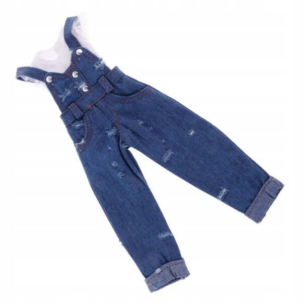 Jeans strappati con bretelle e top in cotone per bambole 12 pollici Blythe