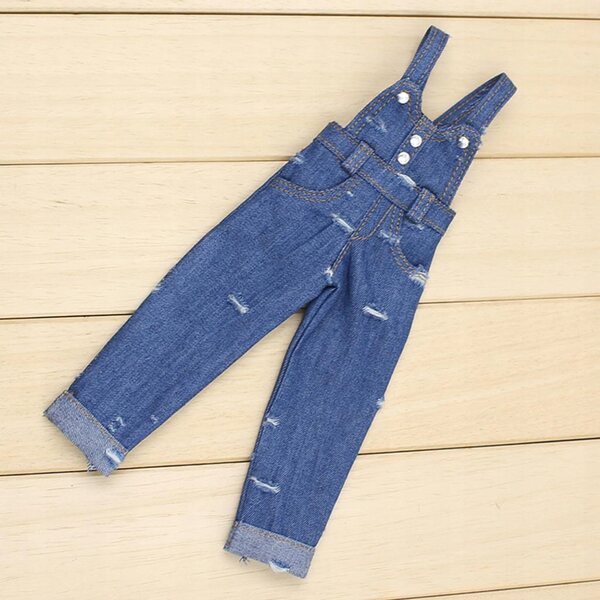Jeans strappati con bretelle e top in cotone per bambole 12 pollici Blythe