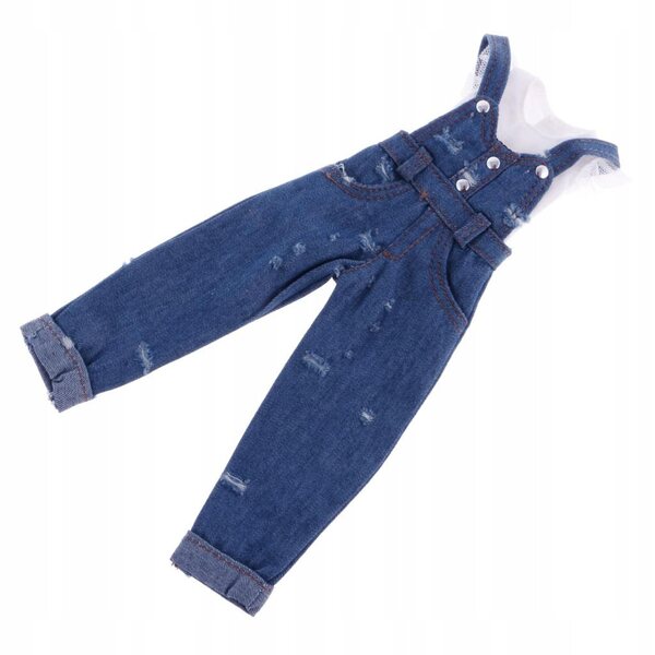 Jeans strappati con bretelle e top in cotone per bambole 12 pollici Blythe
