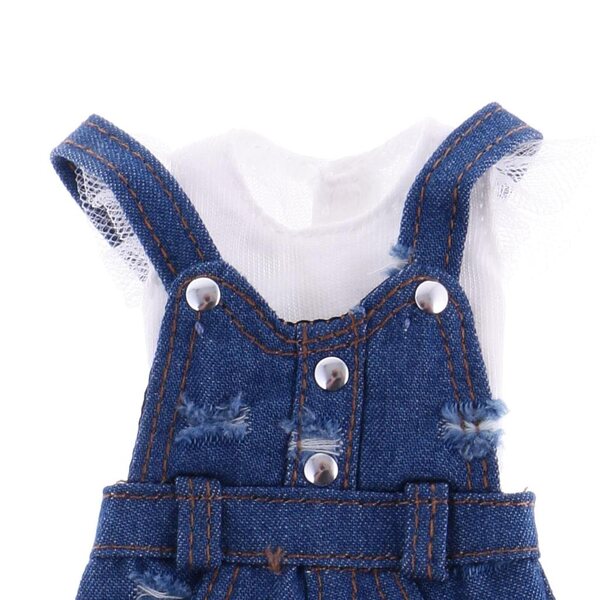Jeans strappati con bretelle e top in cotone per bambole 12 pollici Blythe