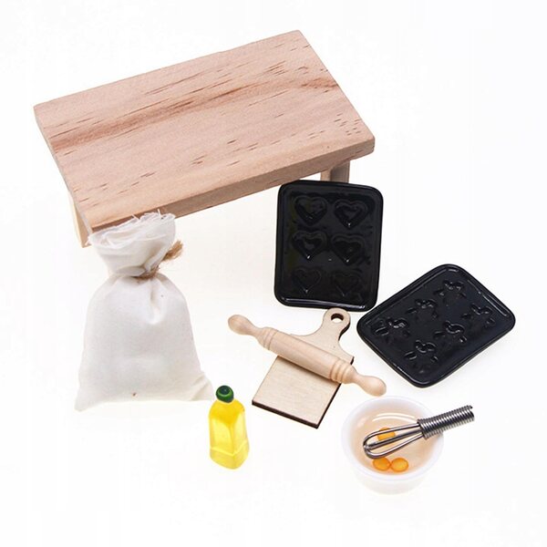 Mini set accessori cucina in legno per dollhouse 1:12 decorazione e gioco