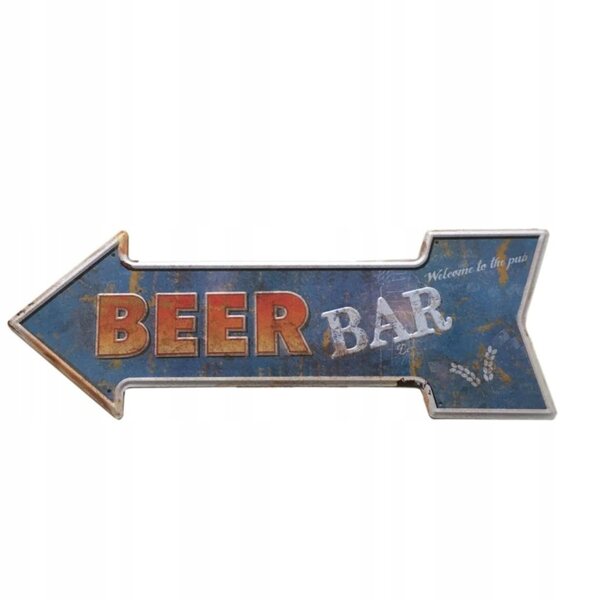 Insegna vintage in ferro con freccia per decorazioni bar e pub 45x16 cm