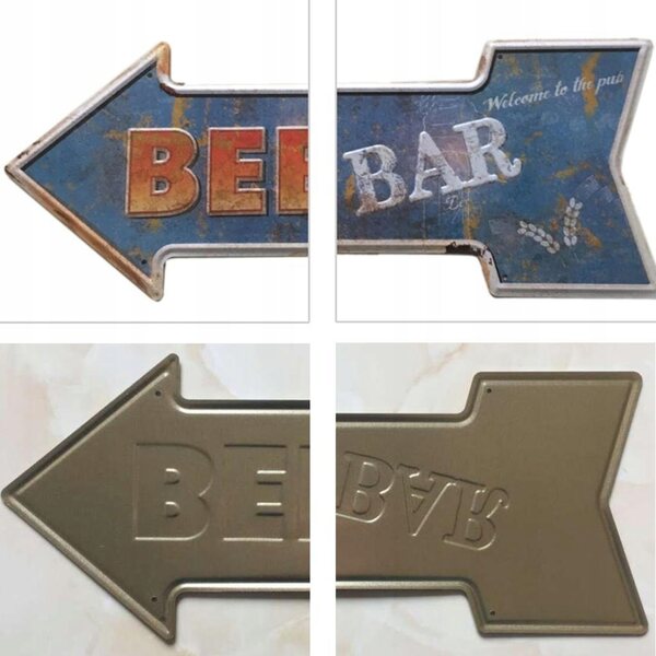 Insegna vintage in ferro con freccia per decorazioni bar e pub 45x16 cm