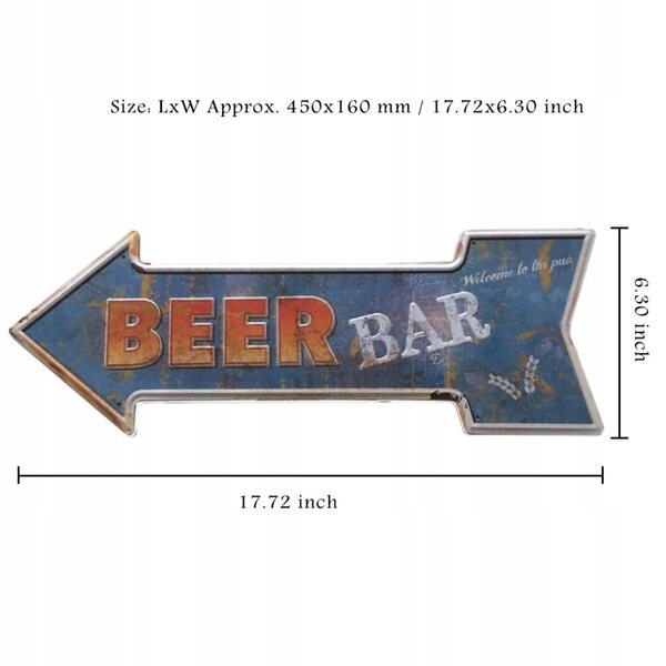 Insegna vintage in ferro con freccia per decorazioni bar e pub 45x16 cm