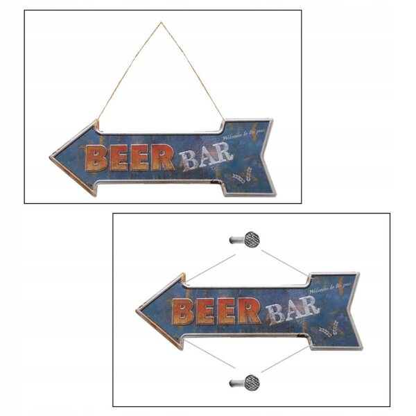 Insegna vintage in ferro con freccia per decorazioni bar e pub 45x16 cm
