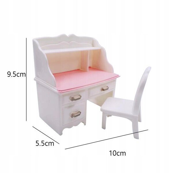 Miniatuur studiebureau en stoelenset voor poppenhuis 1:12 in hout