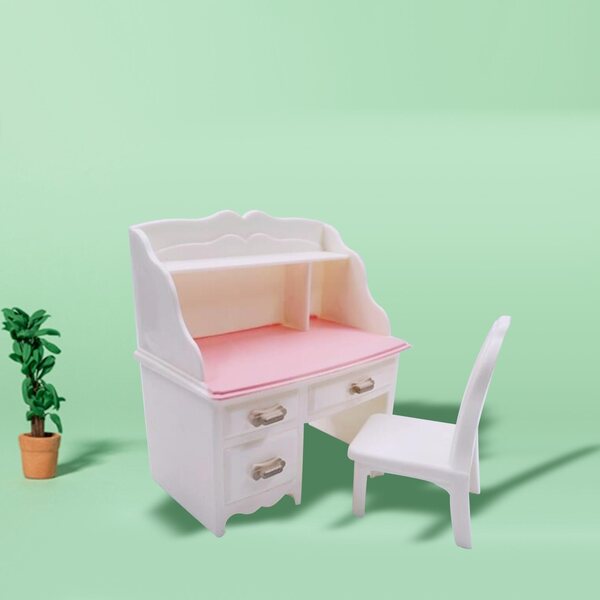 Miniatuur studiebureau en stoelenset voor poppenhuis 1:12 in hout