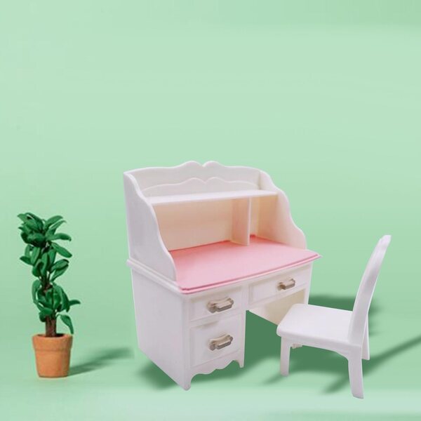 Miniatuur studiebureau en stoelenset voor poppenhuis 1:12 in hout