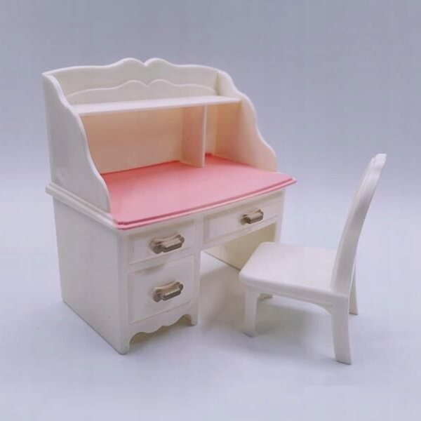 Miniatuur studiebureau en stoelenset voor poppenhuis 1:12 in hout