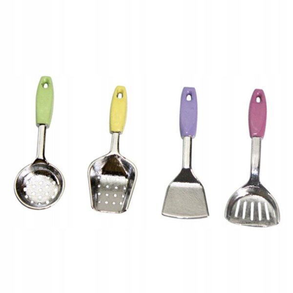 Set 4 Miniature Spatole in Legno 1/12 per Cucina Casa delle Bambole