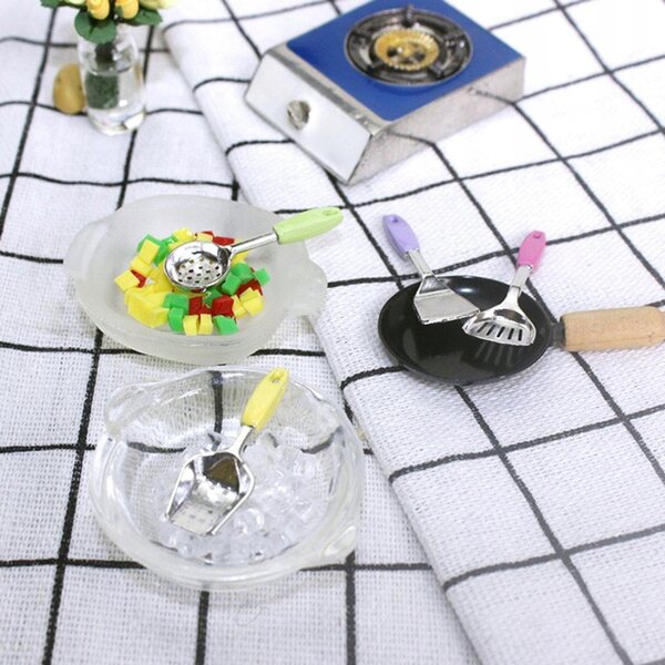 Set 4 Miniature Spatole in Legno 1/12 per Cucina Casa delle Bambole