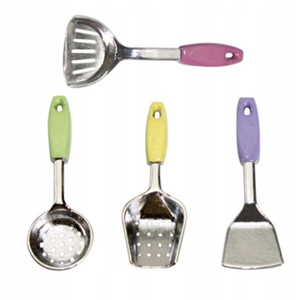 Set 4 Miniature Spatole in Legno 1/12 per Cucina Casa delle Bambole