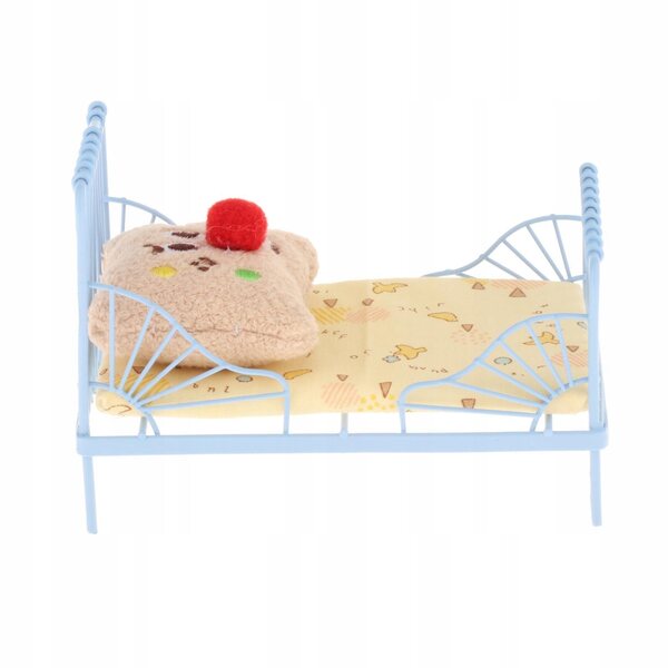 Letto Miniatura 1:12 in Metallo Giallo per Casa delle Bambole - Dettagli Realistici