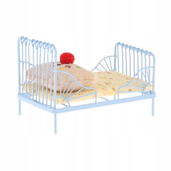 Letto Miniatura 1:12 in Metallo Giallo per Casa delle Bambole - Dettagli Realistici