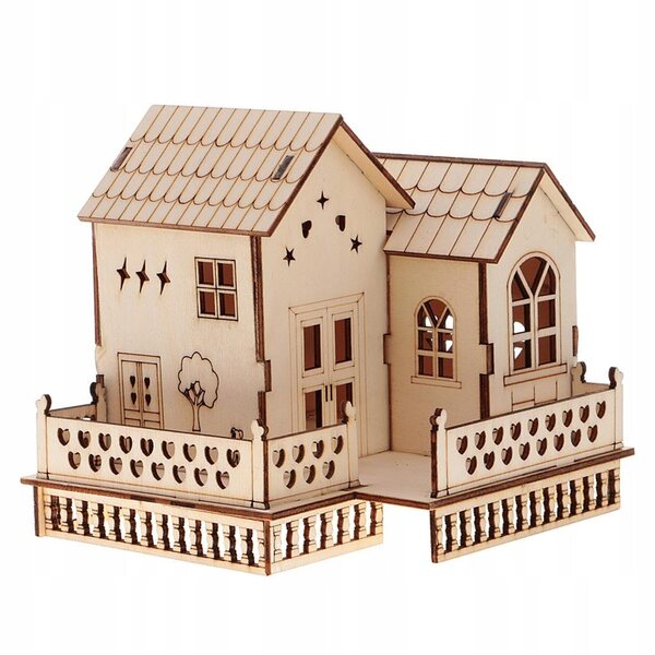 3D-Modell einer Holzvilla mit LED-Lichtern für Kinder und Heimdekoration