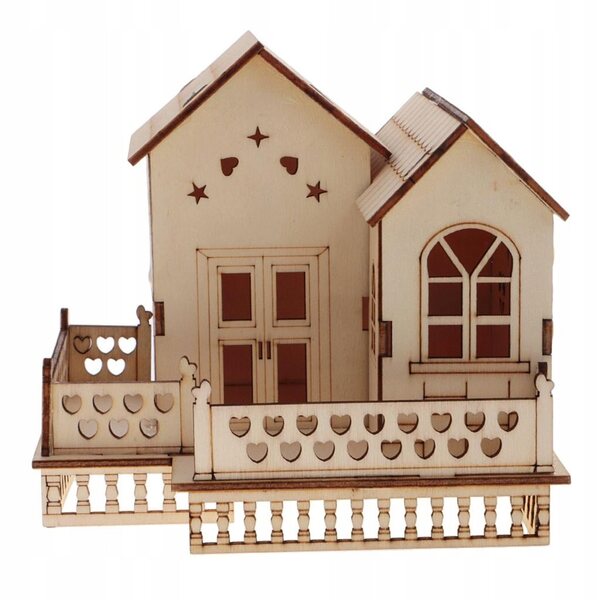 3D-Modell einer Holzvilla mit LED-Lichtern für Kinder und Heimdekoration