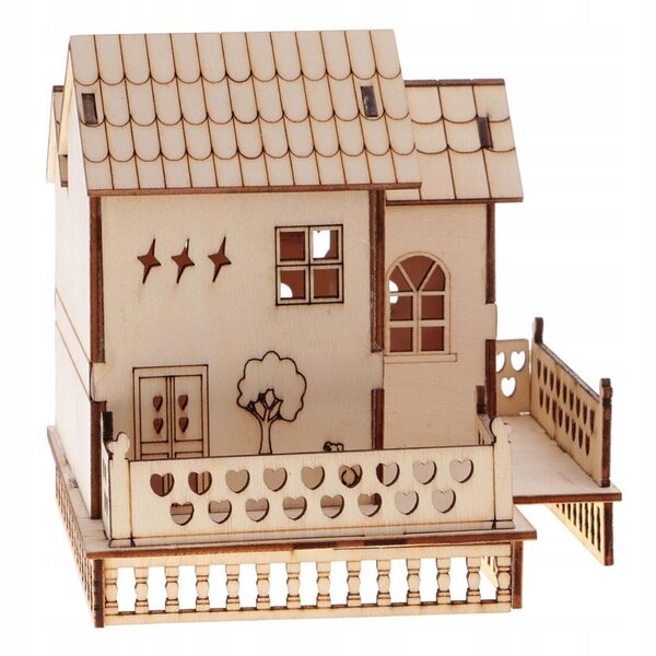 3D-Modell einer Holzvilla mit LED-Lichtern für Kinder und Heimdekoration