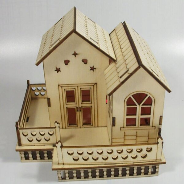 3D-Modell einer Holzvilla mit LED-Lichtern für Kinder und Heimdekoration