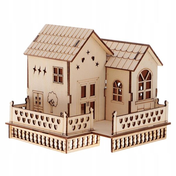 3D-Modell einer Holzvilla mit LED-Lichtern für Kinder und Heimdekoration
